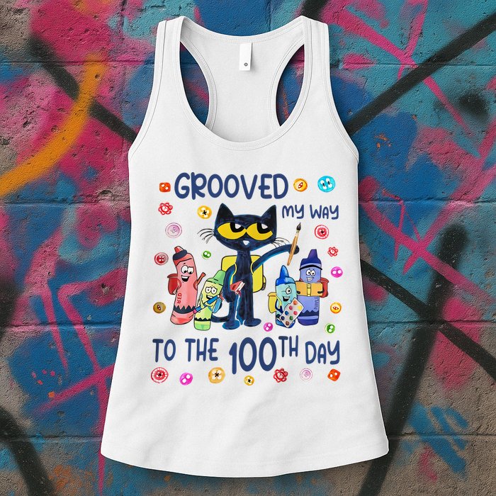 Grooved My Way To The 100th Day Pete Cat 100 Days Of School Womens Tank Top