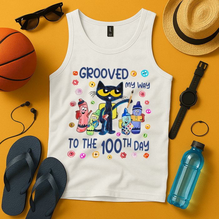 Grooved My Way To The 100th Day Pete Cat 100 Days Of School Tank Top
