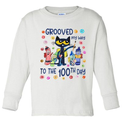 Grooved My Way To The 100th Day Pete Cat 100 Days Of School Toddler Long Sleeve Shirt