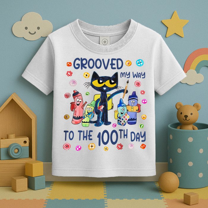 Grooved My Way To The 100th Day Pete Cat 100 Days Of School Toddler T-Shirt