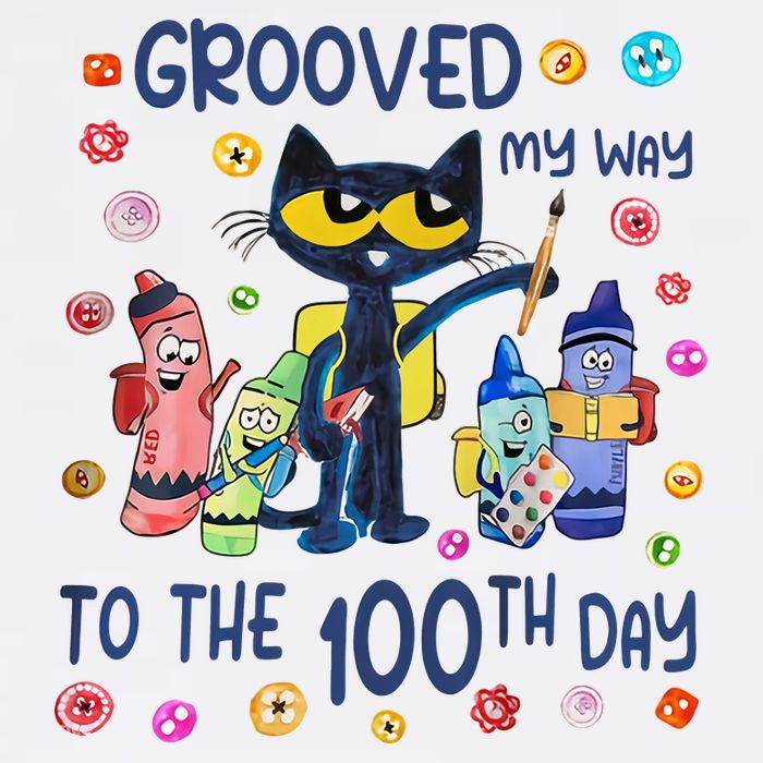 Grooved My Way To The 100th Day Pete Cat 100 Days Of School Ladies Long Sleeve Shirt