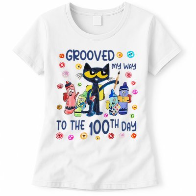 Grooved My Way To The 100th Day Pete Cat 100 Days Of School Womens T-Shirt