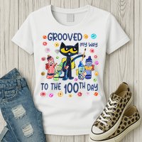 Grooved My Way To The 100th Day Pete Cat 100 Days Of School Womens T-Shirt