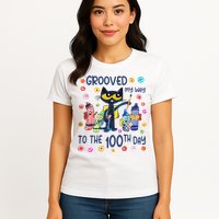 Grooved My Way To The 100th Day Pete Cat 100 Days Of School Womens T-Shirt