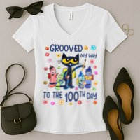 Grooved My Way To The 100th Day Pete Cat 100 Days Of School Women's V-Neck T-Shirt
