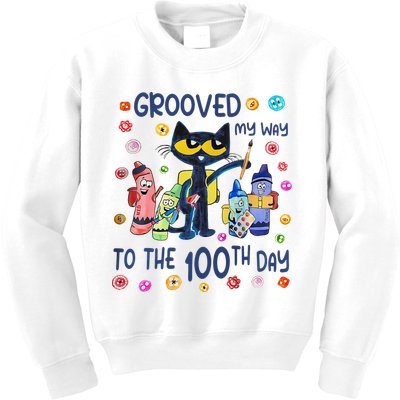 Grooved My Way To The 100th Day Pete Cat 100 Days Of School Kids Sweatshirt