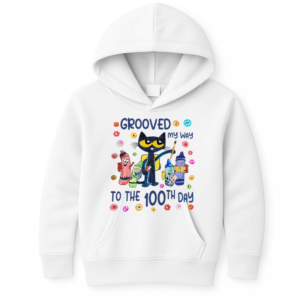 Grooved My Way To The 100th Day Pete Cat 100 Days Of School Kids Hoodie