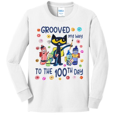 Grooved My Way To The 100th Day Pete Cat 100 Days Of School Kids Long Sleeve Shirt