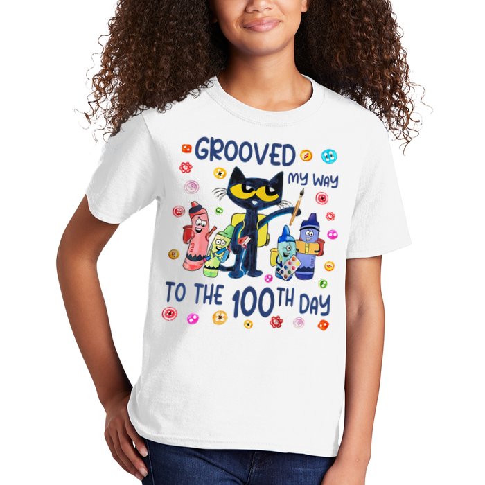 Grooved My Way To The 100th Day Pete Cat 100 Days Of School Kids T-Shirt