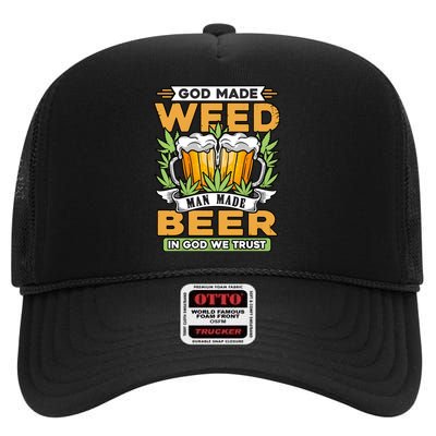 God Made Weeb Man Made Beer High Crown Mesh Back Trucker Hat