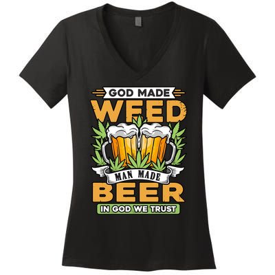 God Made Weeb Man Made Beer Women's V-Neck T-Shirt