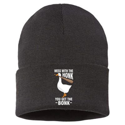 Goose Mess With The Honk You Get The Bonk Sustainable Knit Beanie