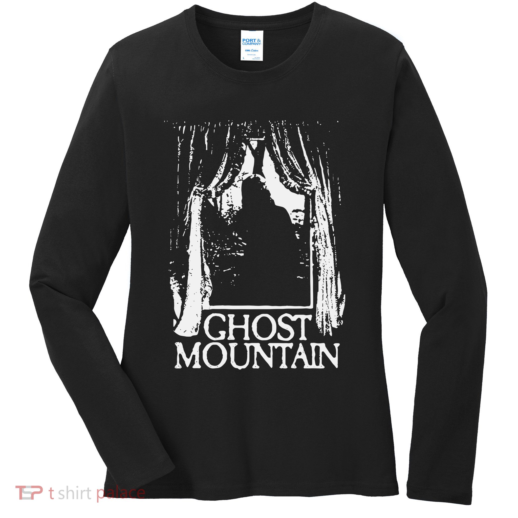 Ghost Mountain Window Black Ladies Long Sleeve Shirt