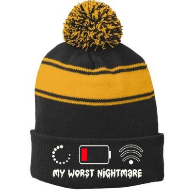 Gaming My Worst Nightmare Gamer Stripe Pom Pom Beanie