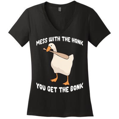 Goose Mess With The Honk You Get The Bonk Women's V-Neck T-Shirt