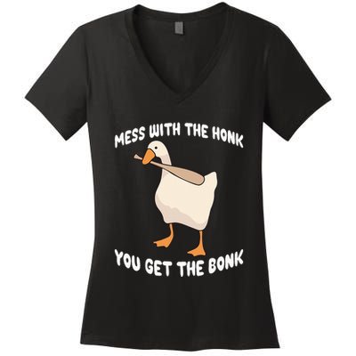 Goose Mess With The Honk You Get The Bonk Women's V-Neck T-Shirt