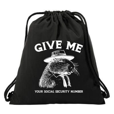 Give Me Your Social Security Number Funny Capybara Retro Drawstring Bag