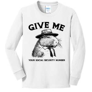 Give Me Your Social Security Number Funny Capybara Retro Kids Long Sleeve Shirt