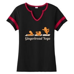 Gingerbread Man Yoga Funny Cute Fitness Christmas Ladies Halftime Notch Neck Tee