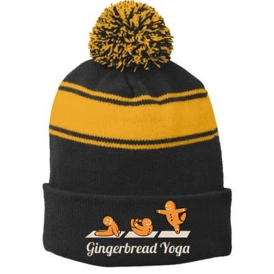 Gingerbread Man Yoga Funny Cute Fitness Christmas Stripe Pom Pom Beanie