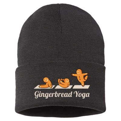 Gingerbread Man Yoga Funny Cute Fitness Christmas Sustainable Knit Beanie