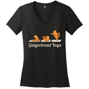 Gingerbread Man Yoga Funny Cute Fitness Christmas Women's V-Neck T-Shirt