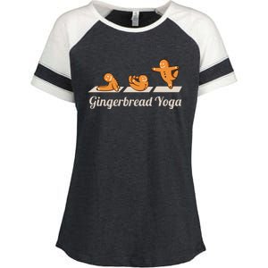 Gingerbread Man Yoga Funny Cute Fitness Christmas Enza Ladies Jersey Colorblock Tee