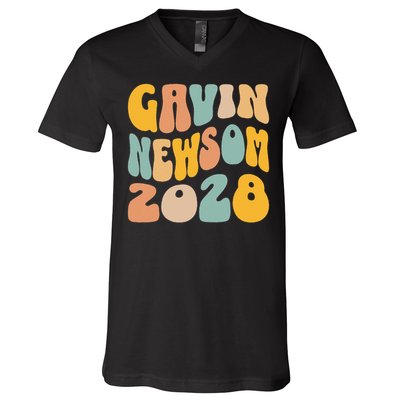 Gavin Newsom 2028 For President Resist Wavy Groovy Election V-Neck T-Shirt