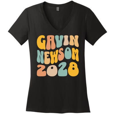 Gavin Newsom 2028 For President Resist Wavy Groovy Election Women's V-Neck T-Shirt