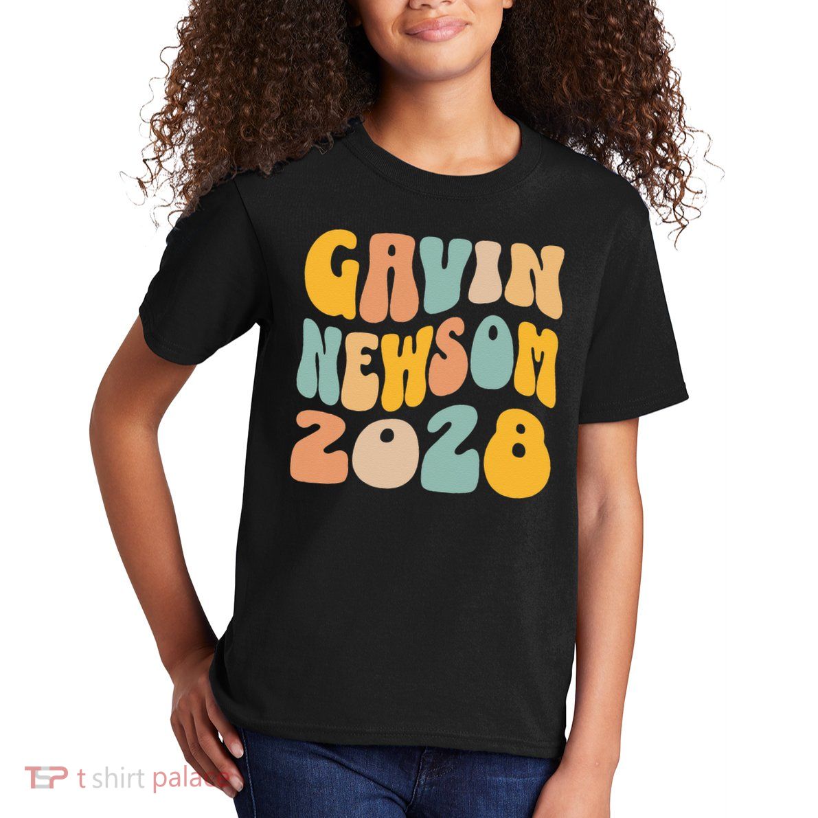 Gavin Newsom 2028 For President Resist Wavy Groovy Election Kids T-Shirt