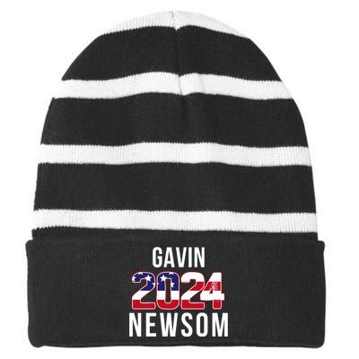 Gavin Newsom 2024 President Men Women Vote Gavin Newsom 2024 Striped Beanie with Solid Band