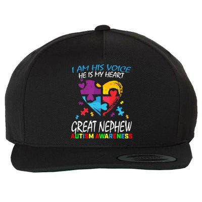 Great Nephew Autism Awareness Puzzle Piece Heart Aunt Uncle Gift Wool Snapback Cap