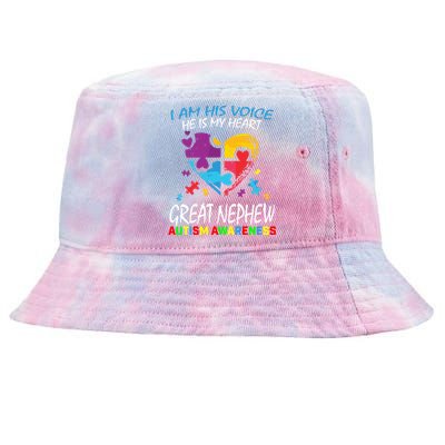 Great Nephew Autism Awareness Puzzle Piece Heart Aunt Uncle Gift Tie-Dyed Bucket Hat