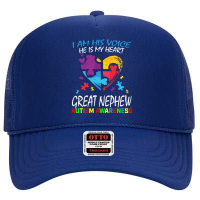 Great Nephew Autism Awareness Puzzle Piece Heart Aunt Uncle Gift High Crown Mesh Back Trucker Hat