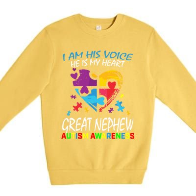 Great Nephew Autism Awareness Puzzle Piece Heart Aunt Uncle Cool Gift Premium Crewneck Sweatshirt