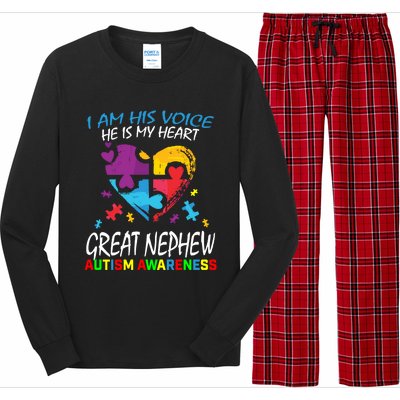 Great Nephew Autism Awareness Puzzle Piece Heart Aunt Uncle Cool Gift Long Sleeve Pajama Set