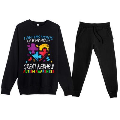 Great Nephew Autism Awareness Puzzle Piece Heart Aunt Uncle Cool Gift Premium Crewneck Sweatsuit Set