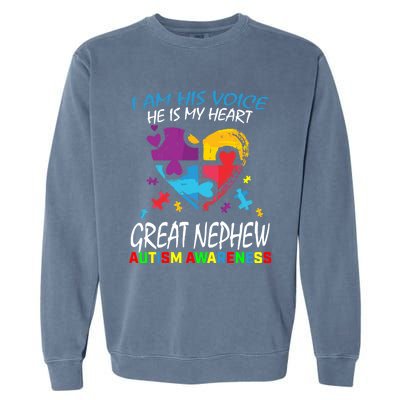 Great Nephew Autism Awareness Puzzle Piece Heart Aunt Uncle Cool Gift Garment-Dyed Sweatshirt