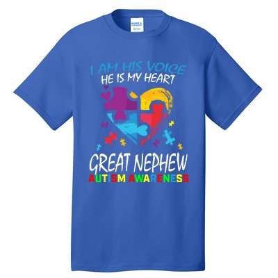 Great Nephew Autism Awareness Puzzle Piece Heart Aunt Uncle Cool Gift Tall T-Shirt