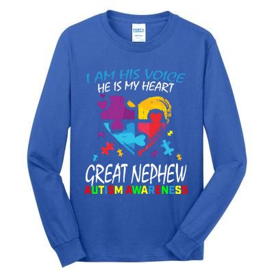 Great Nephew Autism Awareness Puzzle Piece Heart Aunt Uncle Cool Gift Tall Long Sleeve T-Shirt