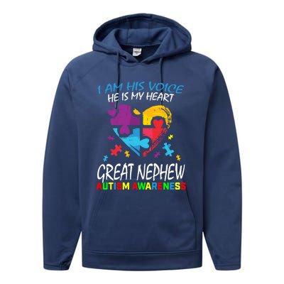 Great Nephew Autism Awareness Puzzle Piece Heart Aunt Uncle Cool Gift Performance Fleece Hoodie