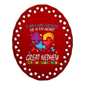 Great Nephew Autism Awareness Puzzle Piece Heart Aunt Uncle Cool Gift Ceramic Oval Ornament