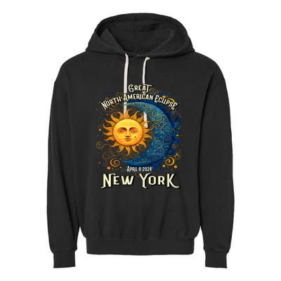 Great North American Eclipse Total Solar Eclipse Earth Moon Sun Cosmic Alignment Garment-Dyed Fleece Hoodie