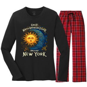 Great North American Eclipse Total Solar Eclipse Earth Moon Sun Cosmic Alignment Women's Long Sleeve Flannel Pajama Set 