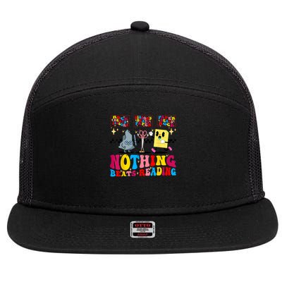 Groovy Nothing Beats Reading Rock Paper Scissors Book Lovers 7 Panel Mesh Trucker Snapback Hat