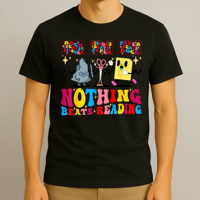 Groovy Nothing Beats Reading Rock Paper Scissors Book Lovers T-Shirt