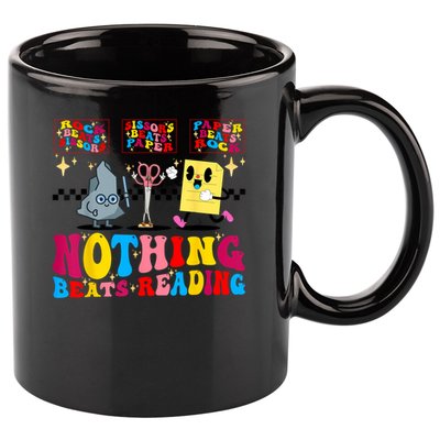 Groovy Nothing Beats Reading Rock Paper Scissors Book Lovers 11oz C Handle Ceramic Mug