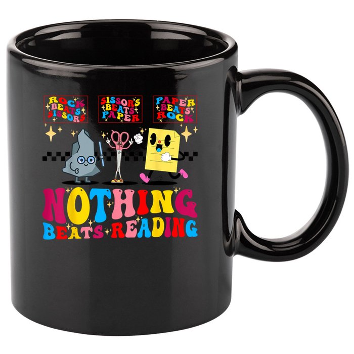 Groovy Nothing Beats Reading Rock Paper Scissors Book Lovers 11oz C Handle Ceramic Mug