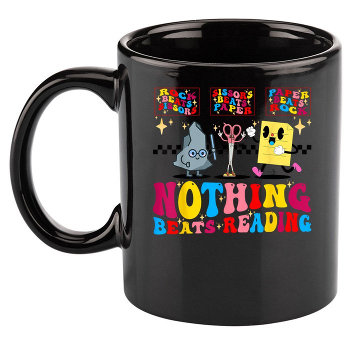 Groovy Nothing Beats Reading Rock Paper Scissors Book Lovers 11oz C Handle Ceramic Mug