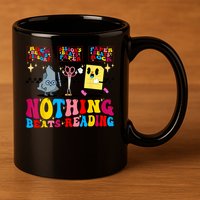 Groovy Nothing Beats Reading Rock Paper Scissors Book Lovers 11oz C Handle Ceramic Mug